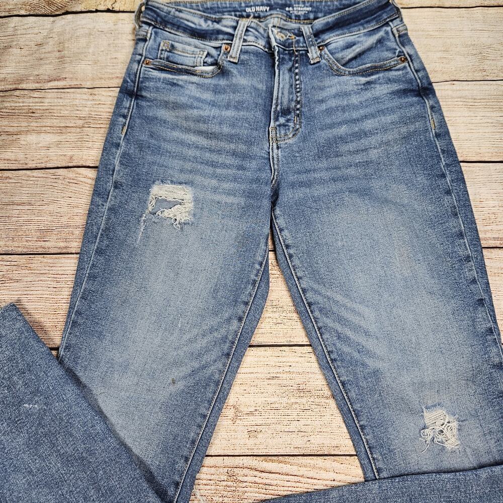 Old Navy Women's O. G. Straight Jeans Size 2 Destressed Blue Denim